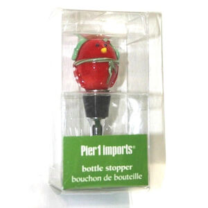 Pier 1 Festive Red Cardinal Bird Holiday Wine Bottle Cork Stopper Kitchen New